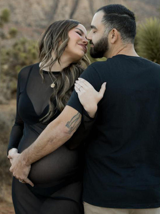 fotobeyou Black Tulle Pregnancy Dress Grenadine Sheer?Maternity?Photoshoot Dress