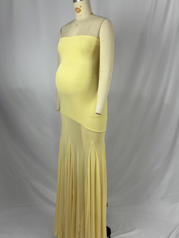 fotobeyou Yellow High Waisted Grenadine Maternity Photoshoot Maxi Dress