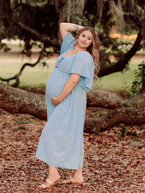 fotobeyou Bow Flowy Plus Size Photoshoot Maternity Maxi Dress