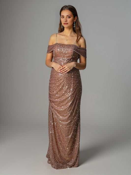 fotobeyou Sparkly Sequin Off Shoulder Side Slit Draped Evening Gown Maternity Photoshoot Elegant Baby Shower Party Maxi Dress
