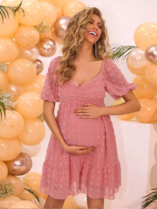 fotobeyou Ruffle Peplum Polka Dot Maternity Mini Dresses