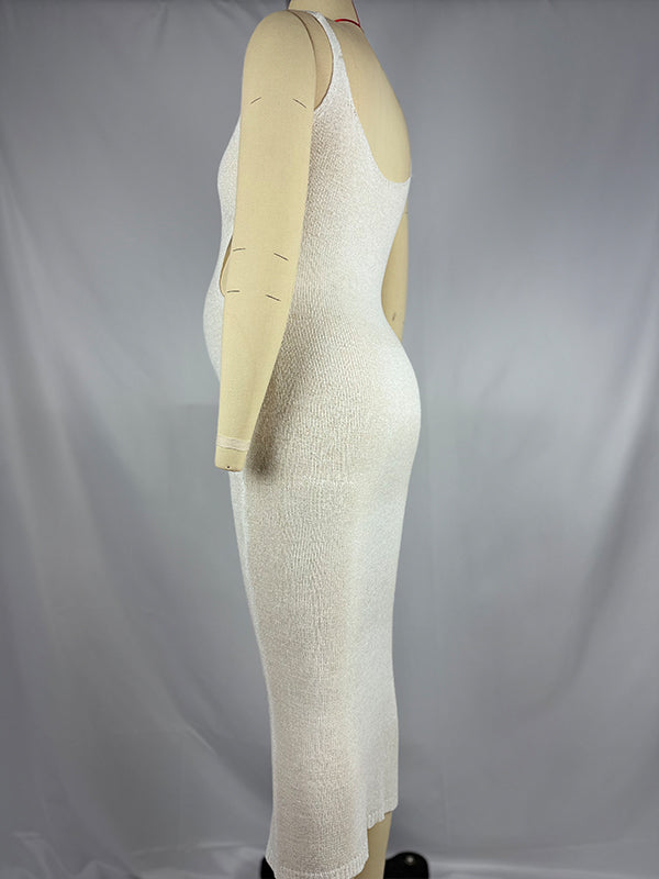 Knitted Cut Out Tank Backless Maternity Baby Moon Midi Dress