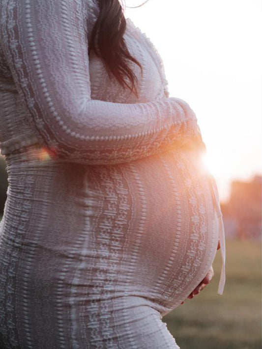 fotobeyou Ivory Lace Two Piece Set Side Slit V-neck Cami Maxi Dress And Crop Cardigan Elegant Going Out Maternity Photoshoot Baby Shower Maxi Dress