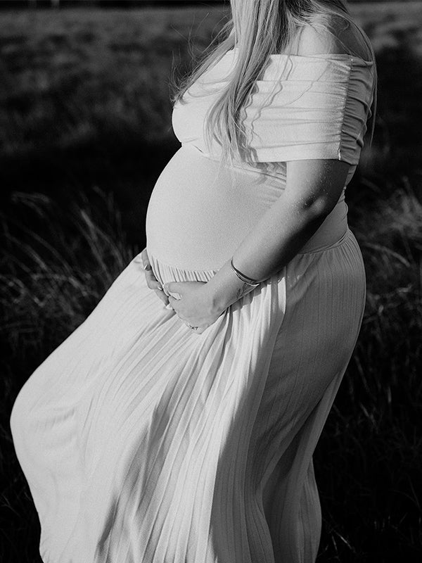 Apricot Ruched Pleated Maternity Photoshoot Plus Size Maxi Dress