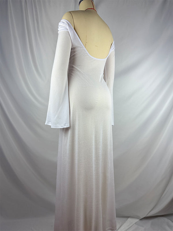 fotobeyou White Off Shoulder Backless Sheer Elegant Fashion Photoshoot Maternity Maxi Dress