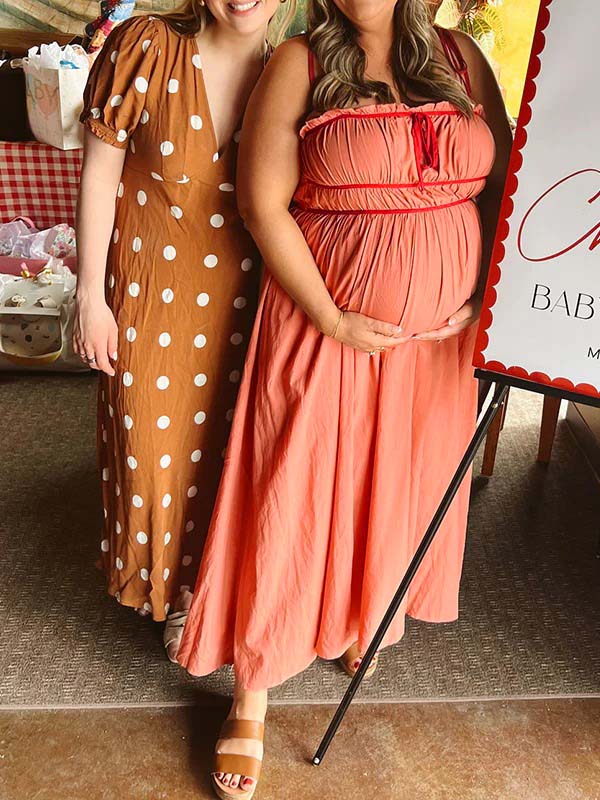 fotobeyou Red Lace-up Spaghetti Strap Ruched Daily Going out Baby Shower Maternity Photoshoot Maxi Dress