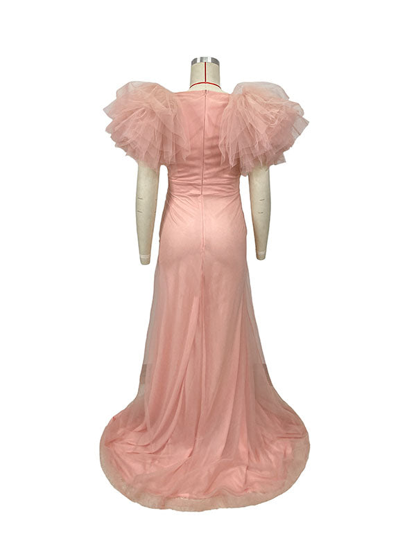 fotobeyou Pink Boho Elegant Ruffle Photoshoot Maternity Dress