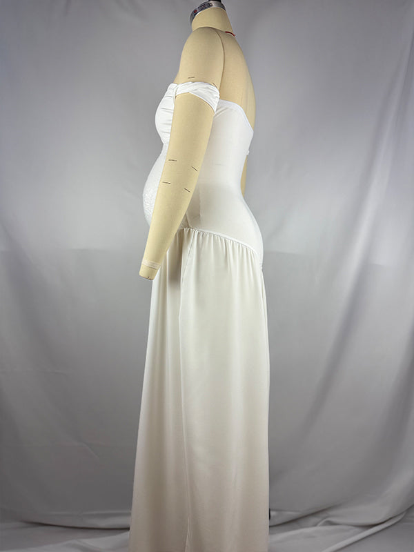 fotobeyou White Off Shoulder Cut Out Big Swing Maternity Maxi Dress