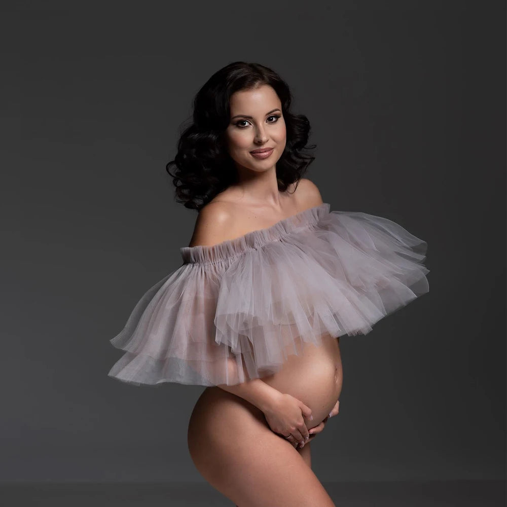 Maternity Transparent Gauze Strapless Pullover Cape Little Gown