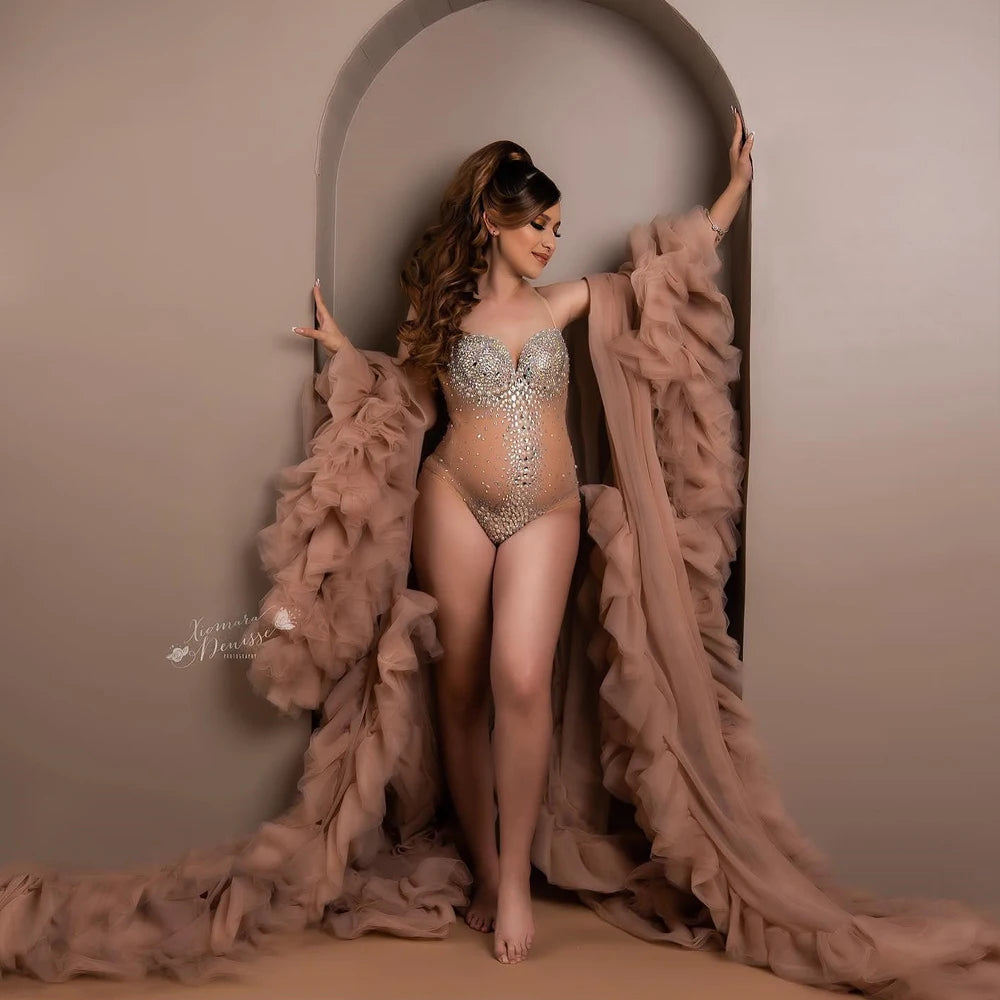 Maternity Rhinestones Pearl Stretch Jumpsuits Dress Photographic