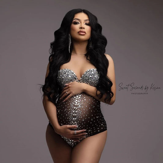 Maternity Rhinestones Pearl Stretch Jumpsuits Dress Photographic