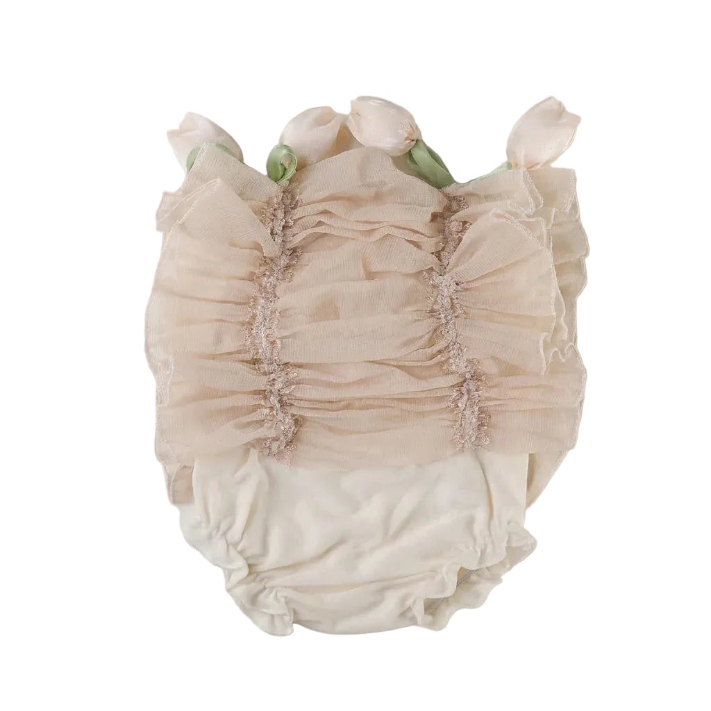 Beige Smocked Chiffon Newborn Ruffle Set