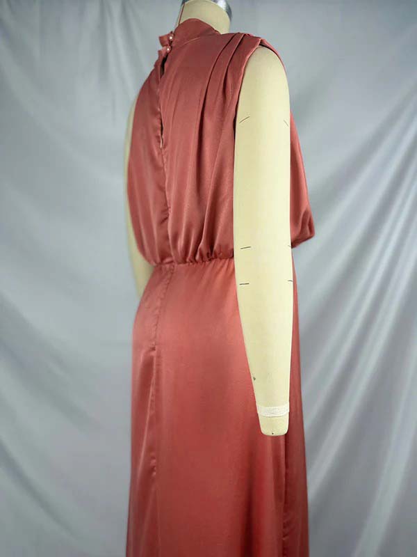 Pink Satin Asymmetric Shoulder Elegant Maternity Photoshoot Maxi Dress