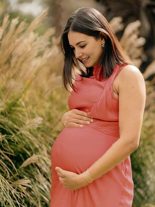Pink Satin Asymmetric Shoulder Elegant Maternity Photoshoot Maxi Dress