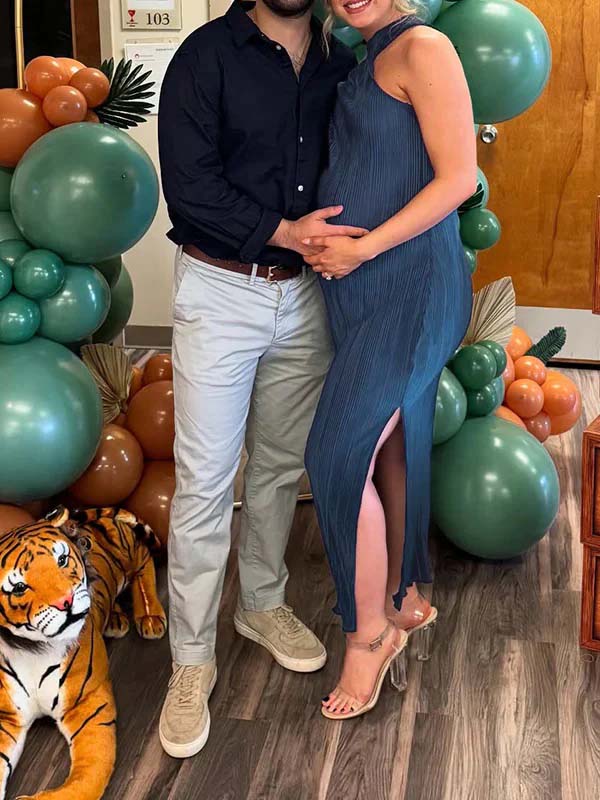 fotobeyou Dark Blue Halter Neck Off Shoulder Kink Side Slit Baby Shower Maternity Photoshoot Maxi Dress