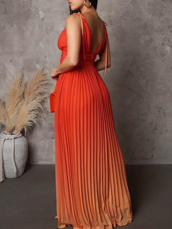 fotobeyou Belly Friendly Spaghetti Strap Pleated Gradient Color Gender Reveal Maternity Maxi Dress