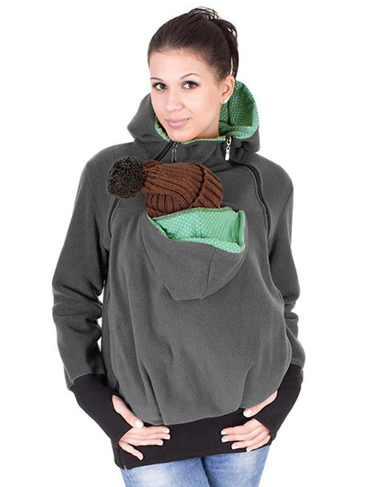 fotobeyou Polka Dot Multifunction Breast-feeding Kangaroo Casual Pregnant Maternity Hooded Sweatshirt