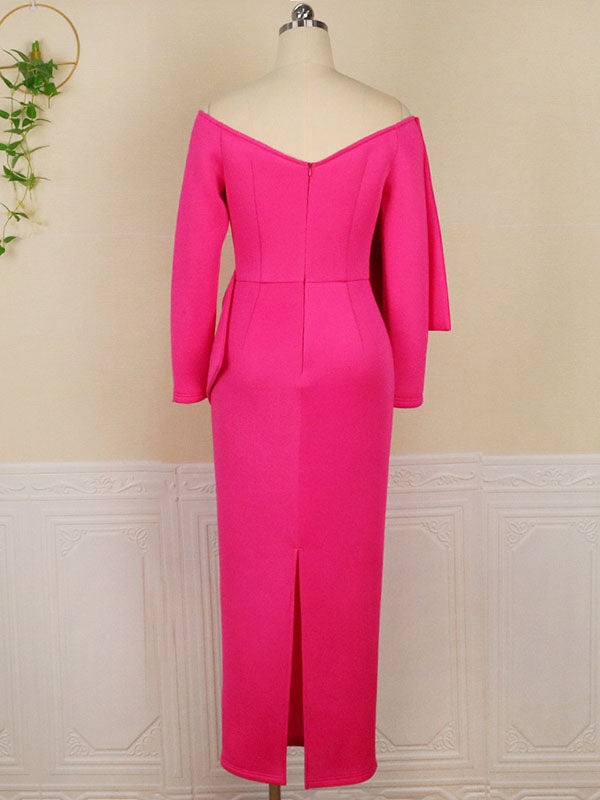 fotobeyou Off Shoulder Irregular Ruffle Bowknot V-Neck Long Sleeve Slit Bodycon Party Baby Shower Cute Plus Size Maternity Maxi Dress