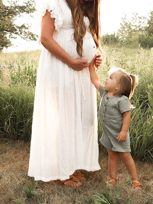 fotobeyou White Deep V Neck Button Down Boho Beach Bikini Cover Up Dress Party Photoshoot Maternity Dress