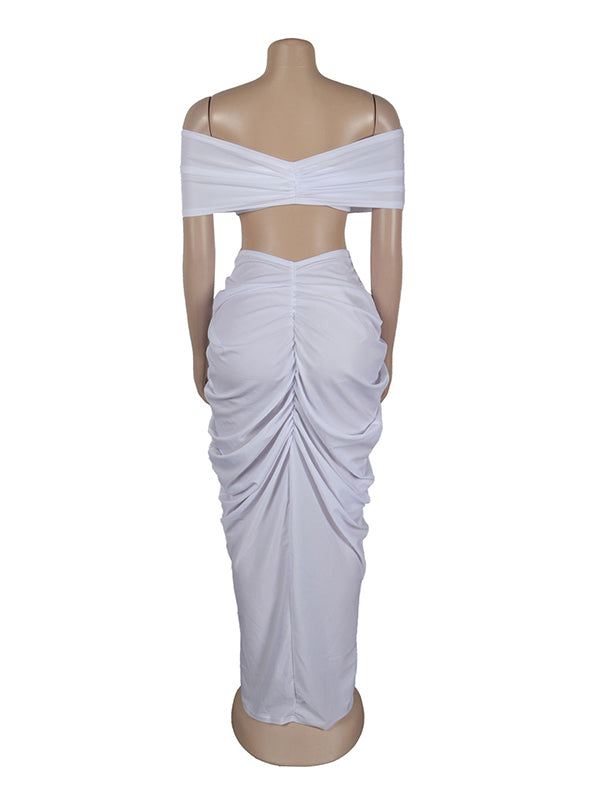 fotobeyou White 2-in-1 Off Shoulder Ruched Plus Photoshoot Maternity Maxi Dress