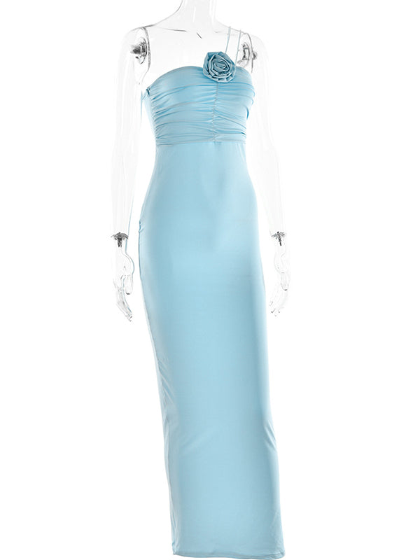 fotobeyou 3D Flower Ruched Bodycon Cute Elegant Photoshoot Baby Shower Maternity Maxi Dress