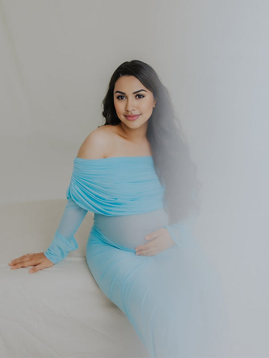 fotobeyou Off Shoulder Mesh Splicing Cascading Ruffle Bodycon Going Out Gowns Photoshoot Maternity Maxi Dress