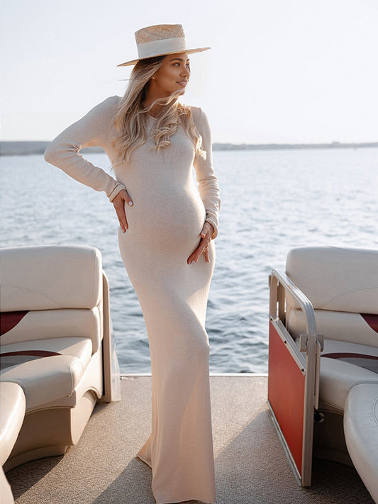 fotobeyou Two Piece Light Knit Tissue Bodycon Elegant Baby Moon Cover Up Maternity Photoshoot Maxi Dress