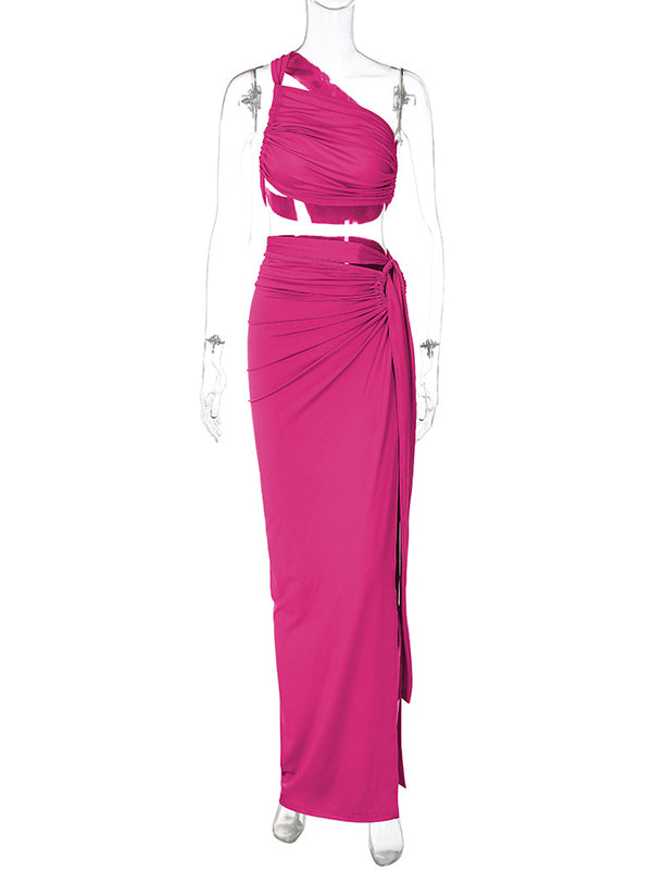 fotobeyou One Shoulder Cut Out Side Slit Draped Ruched Bodycon Fashion Vacation Photoshoot Maternity Maxi Dress