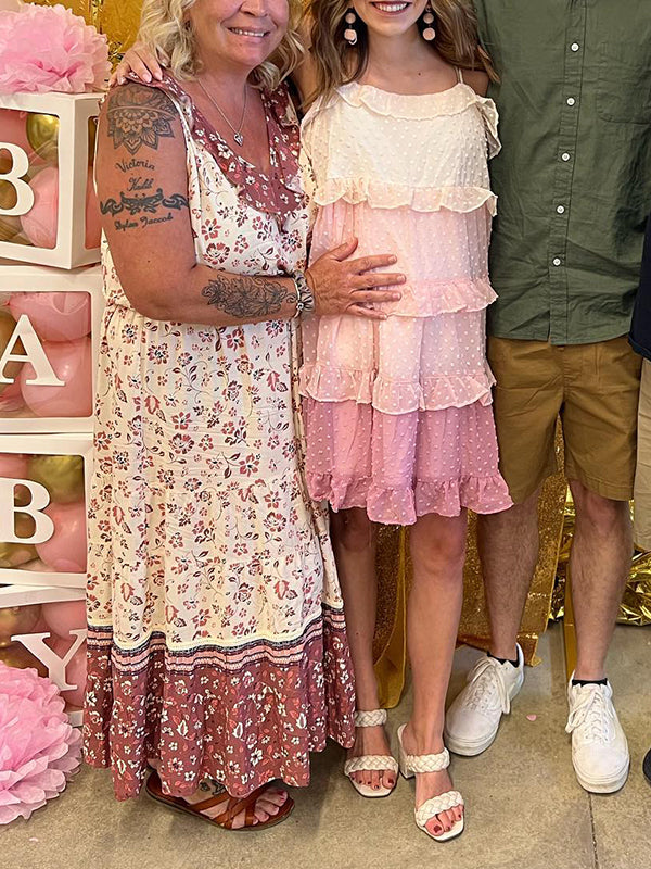 fotobeyou Pink Gradient Color Polka Dot Ruffle Falbala A-line Cami Sweet Going Out Daily Maternity Photoshoot Baby Shower Mini Dress