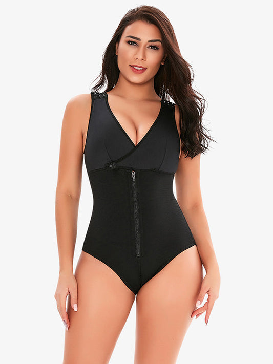 fotobeyou Plus Size Zipper Adjustable Shoulder Strap Tummy Control Breastfeeding Maternity Bodysuit Postpartum Nursing Shaper