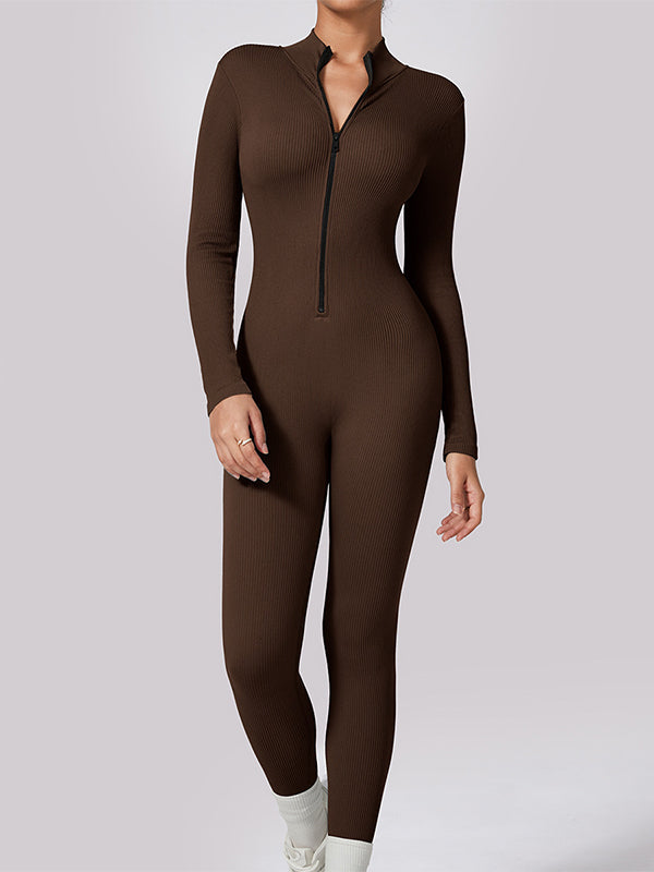 fotobeyou Zipper Solid Color Bodycon Daily Casual Yoga Sport Exercise Maternity Jumpsuit