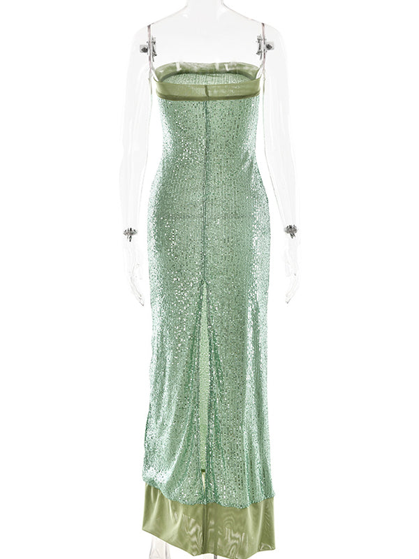 fotobeyou Green Sequin Strapless Elegant Maternity Photoshoot Maxi Dress