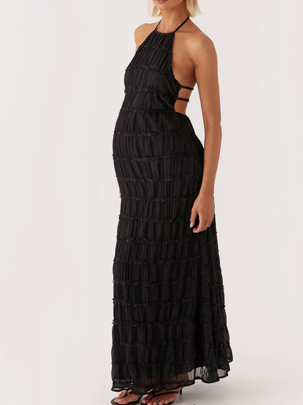 fotobeyou Layered Ruffle Falbala Backless Cami Elegant Maternity Baby Shower Maxi Dress