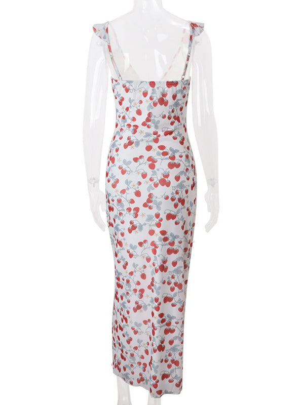 Printed Ruffle Falbala Cami Chic Maternity Baby Moon Maxi Dress