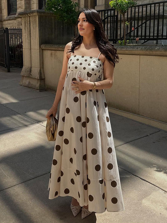 Polka Dot Cami Big Swing Maternity Baby Moon Maxi Dress