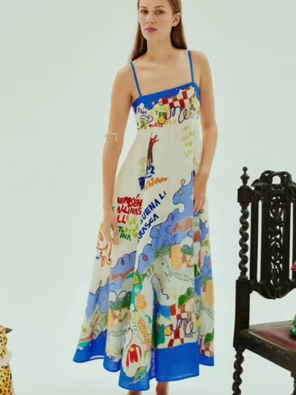 fotobeyou Blue Spaghetti Strap Floral Daily Maternity Maxi Dress