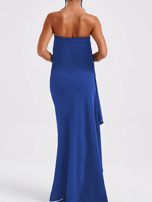 fotobeyou Dark Blue Irregular Bandeau Backless Photoshoot Maternity Maxi Dress