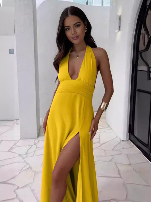 Fotobeyou Side Slit Deep V-neck Backless Maternity Maxi Dress
