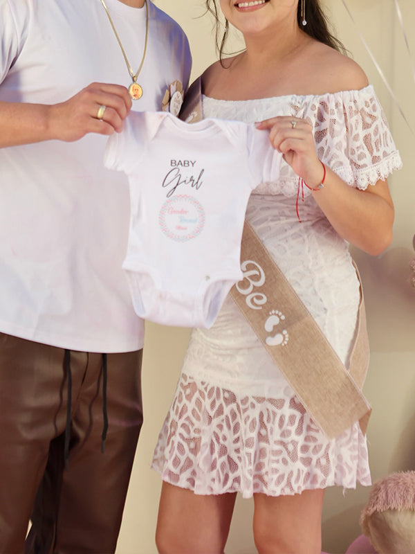 Fotobeyou White Lace Off Shoulder Ruffle Mermaid Maternity Midi Dress