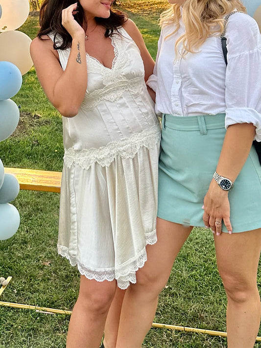 Fotobeyou White Lace Baby Shower Maternity Mini Dress