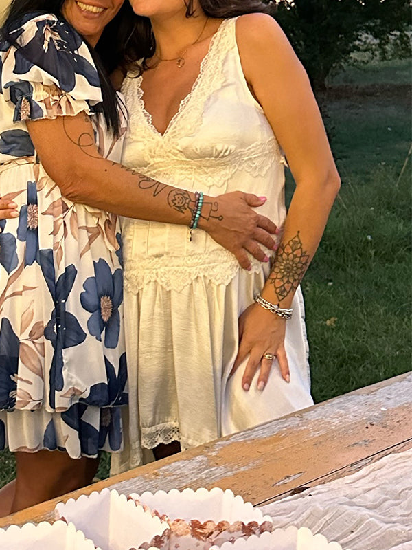 Fotobeyou White Lace Baby Shower Maternity Mini Dress