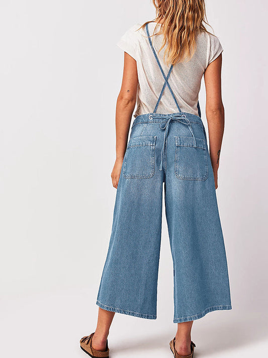fotobeyou Denim Pockets Wide Leg Comfy Overalls Casual Boyfriend Maternity Jeans Jumpsuit