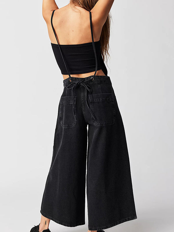 fotobeyou Denim Pockets Wide Leg Comfy Overalls Casual Boyfriend Maternity Jeans Jumpsuit