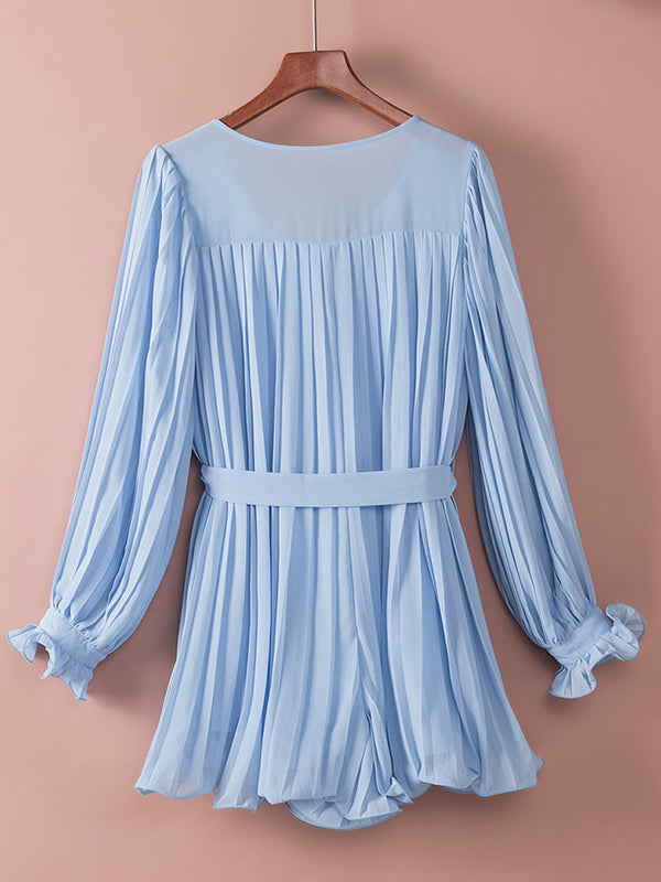 fotobeyou Blue Pleated Belt Single Breasted Elegant Maternity Baby Shower Short Jumpsuit