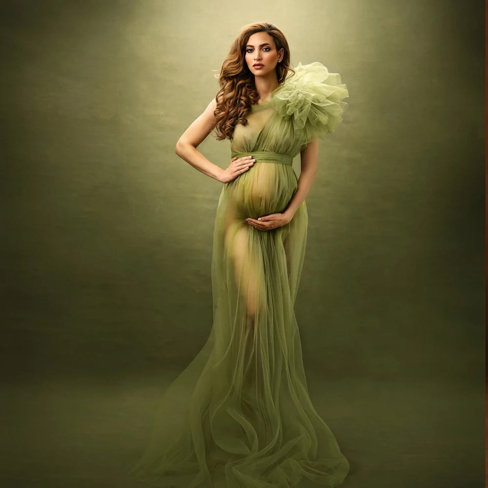 Perspective Mesh Single Shoulder Maternity Photography Gown Photoshoot Prop