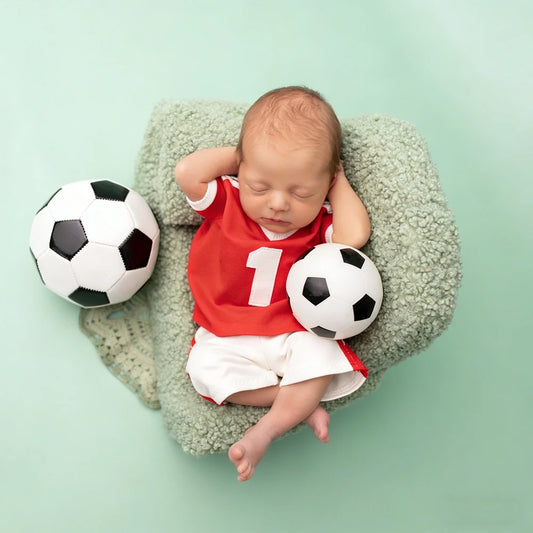 Newborn Baby Boy Soccer Football Romper Photography Outfit Red Jersey Bodysuit Infant Photo Shoot Baby Costume Newborn