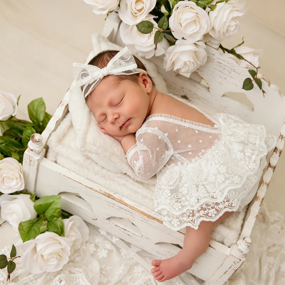 Baby Girl Lace Princess Dress Infantes Studio White Mesh Romper Clothing