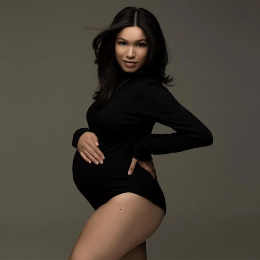 Maternity Stretch Large Size Jumpsuits High Neck Black Tight Body Suit