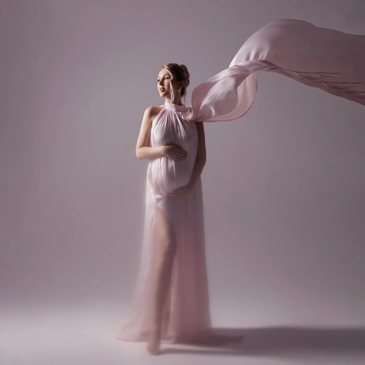 Flowing Round-Neck Cape Maternity Gown | KOOUOO