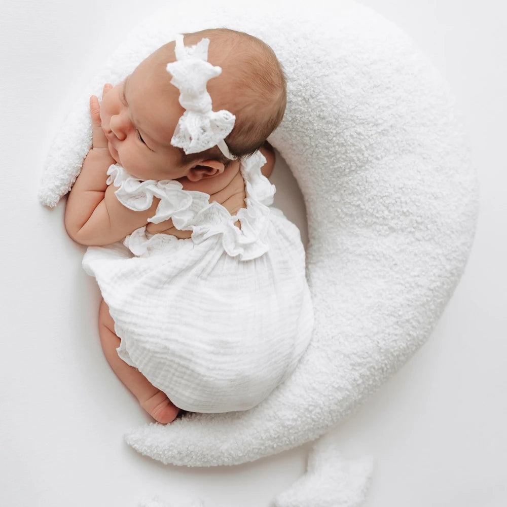 White Ruffle Romper Muslin Baby Studio Costume 0-3m